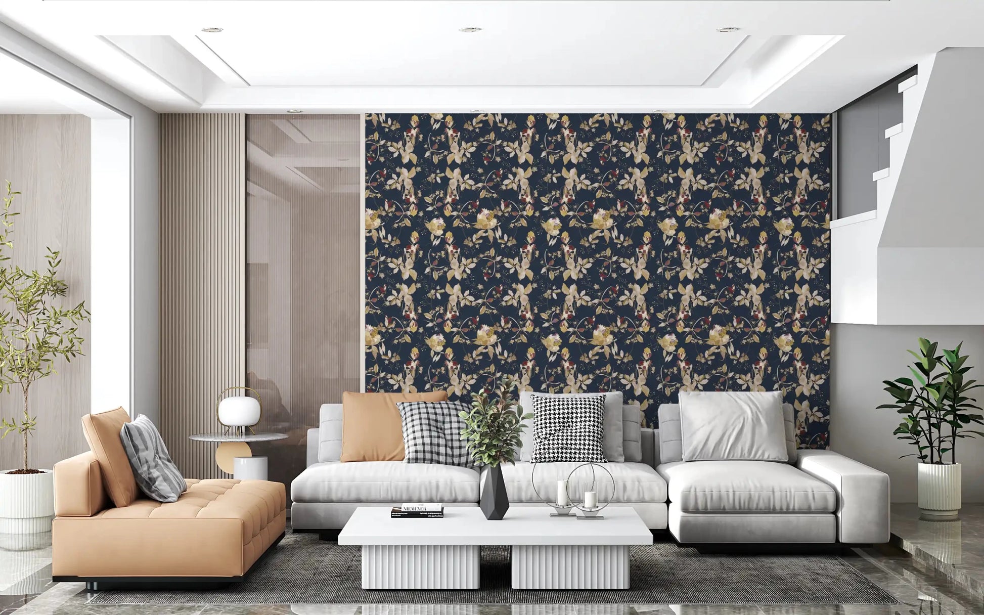 Cream floral accents lift Forest Green Floral Trail Wallpaper clearly, GD9476