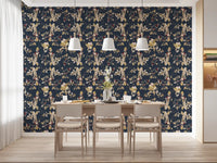 Contemporary Dining room wall with Forest Green Floral Trail Wallpaper pattern, GD9476