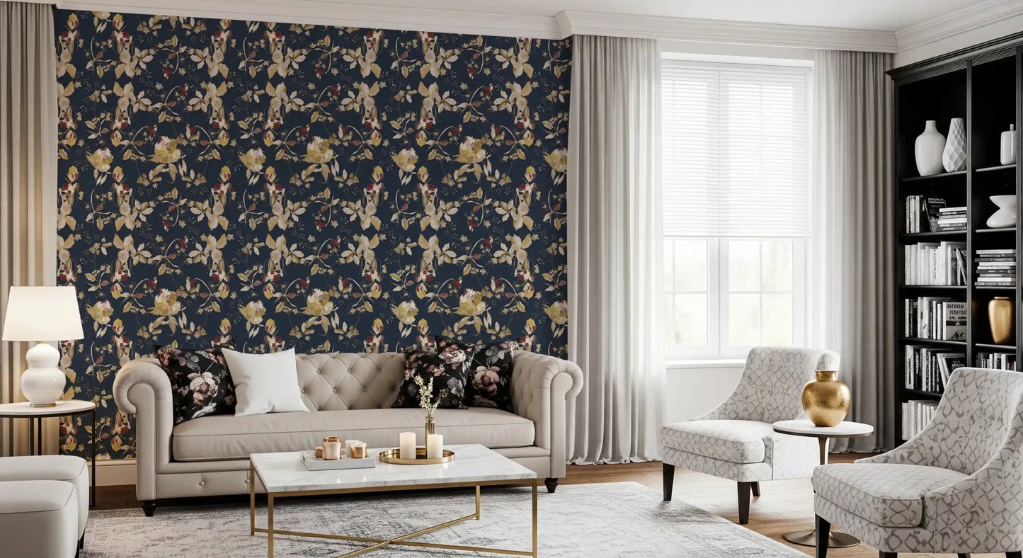Delicate branch movement gives Forest Green Floral Trail Wallpaper depth, GD9476