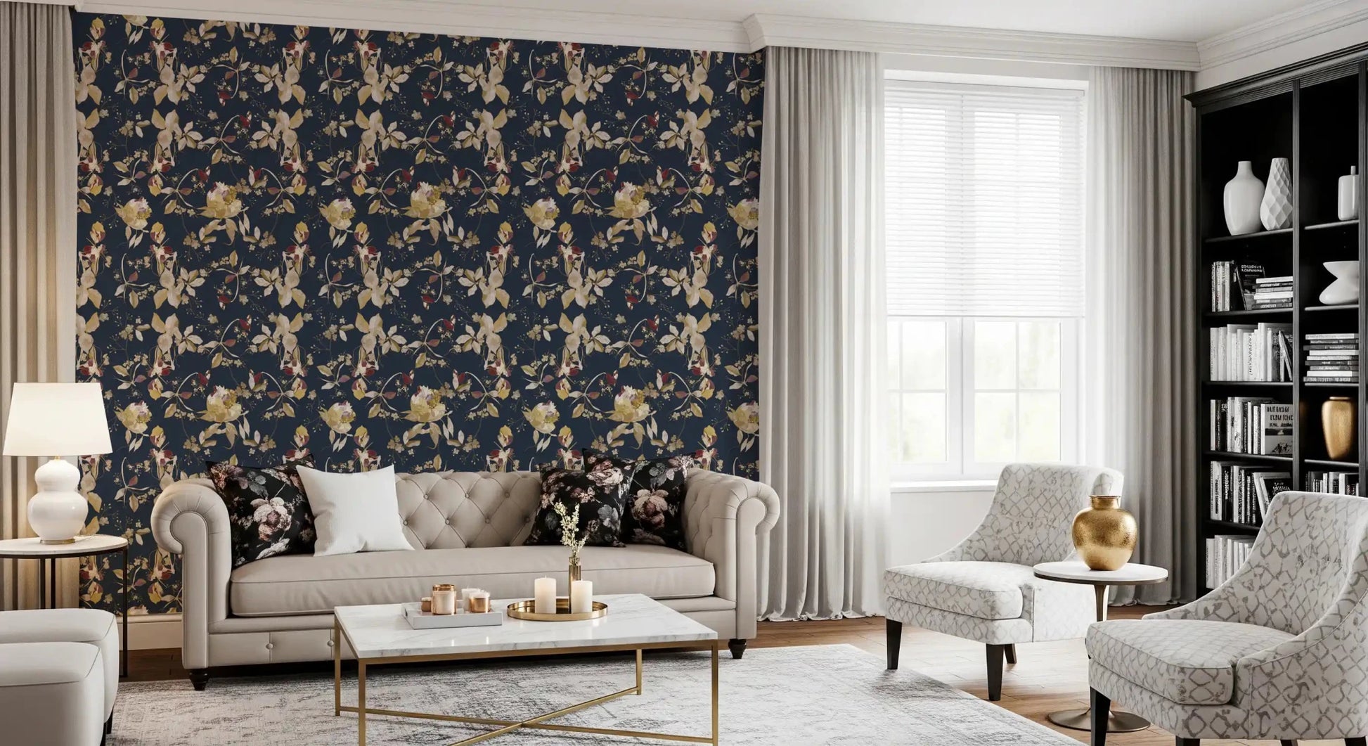 Delicate branch movement gives Forest Green Floral Trail Wallpaper depth, GD9476