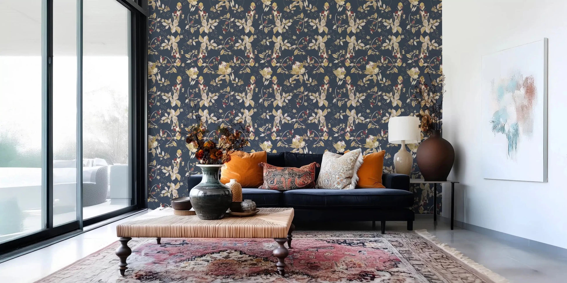 Fine vine detail shapes Forest Green Floral Trail Wallpaper softly, GD9476