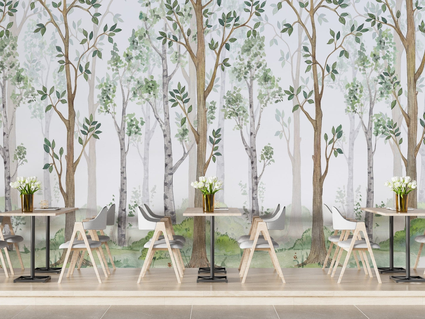 Forest green watercolor wallpaper mural for walls