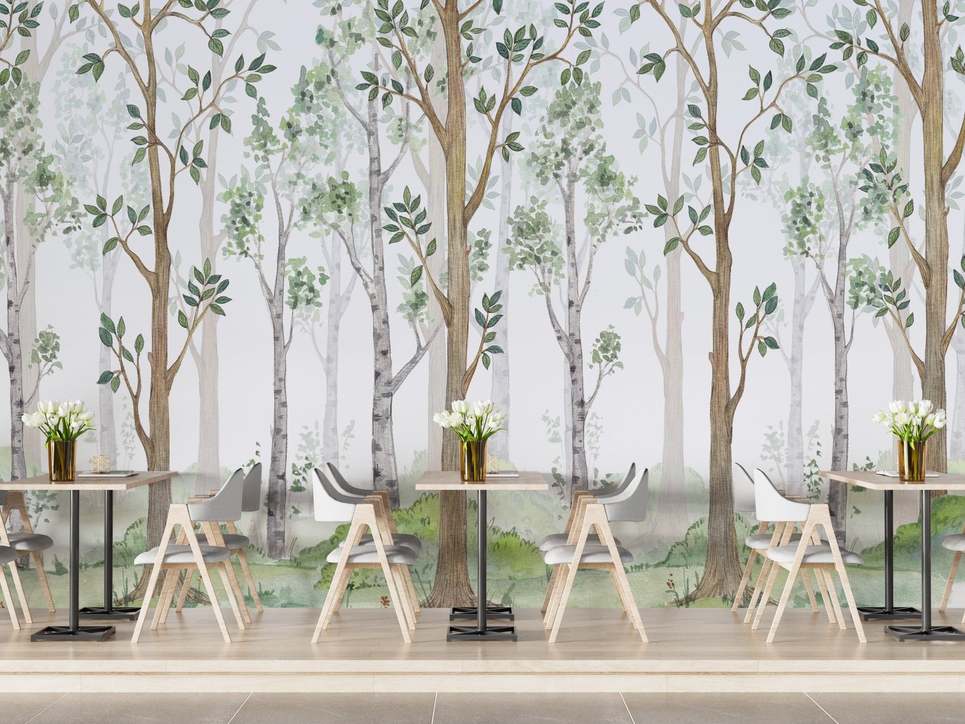 Forest green watercolor wallpaper mural for walls