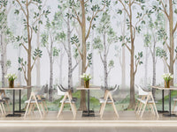 Forest green watercolor wallpaper mural for walls
