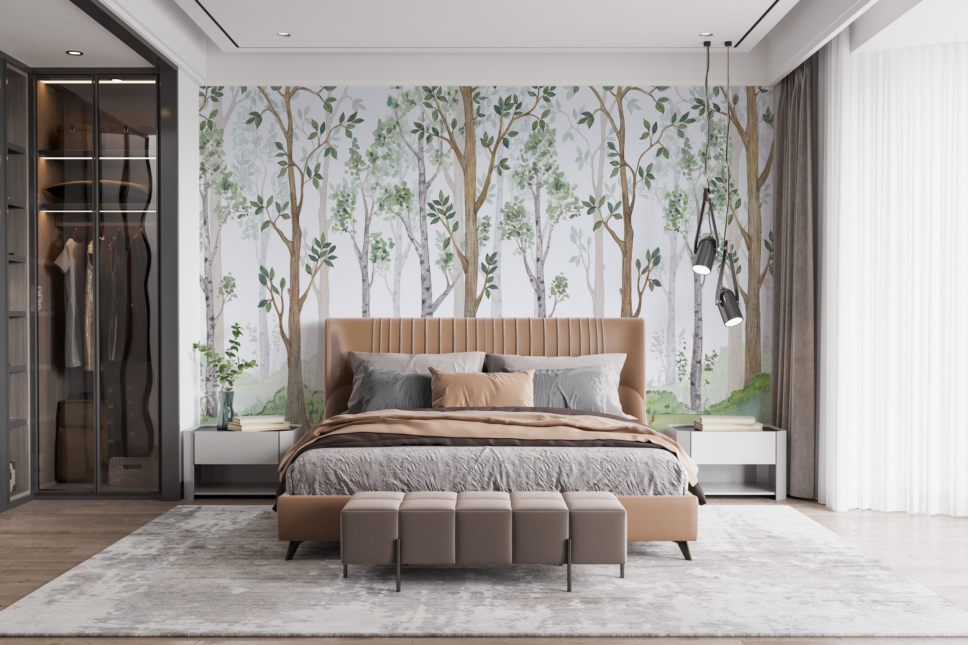 Forest Green Watercolor Wallpaper Mural - Giffywalls