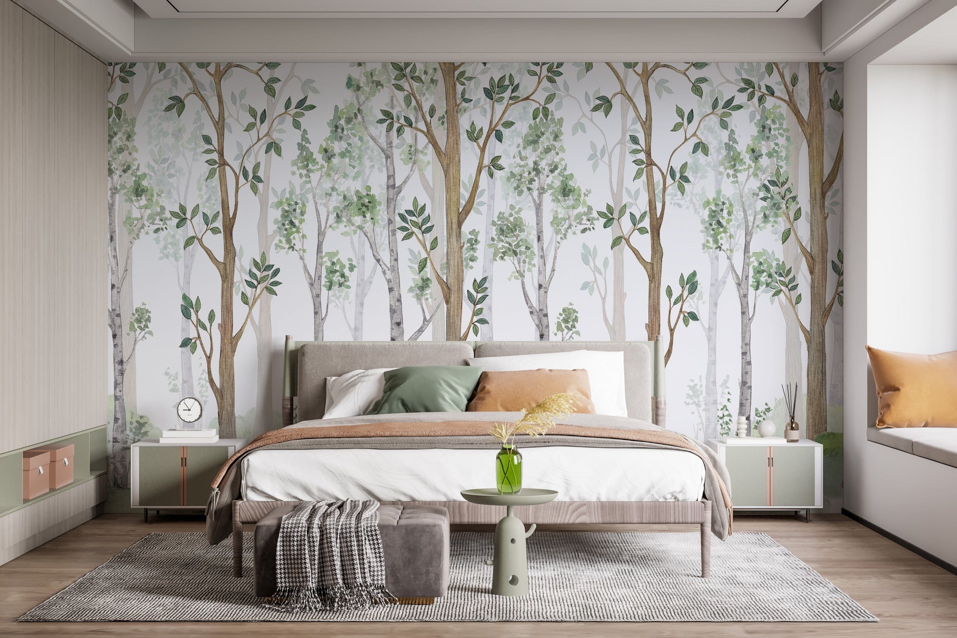 Forest Green Watercolor Wallpaper Mural - Giffywalls