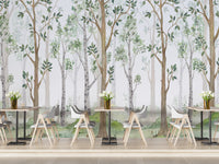 Forest green watercolor wallpaper mural for walls