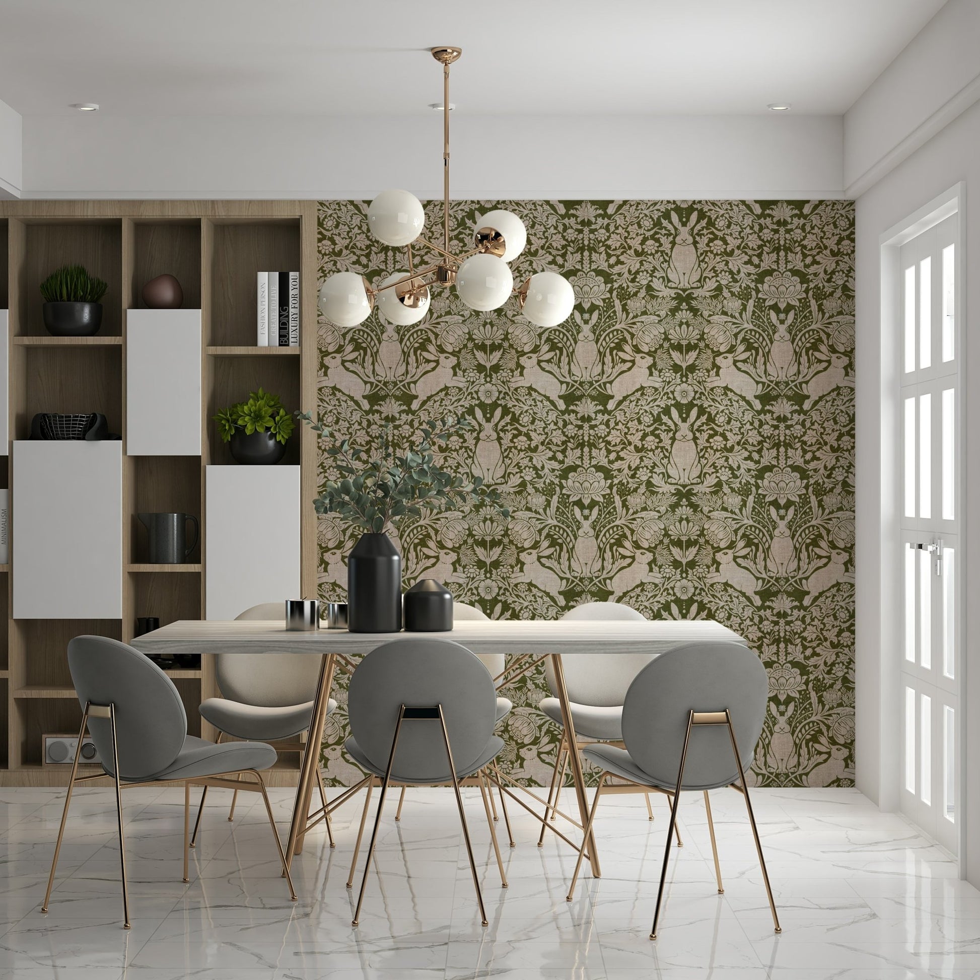 A graceful subtle pattern wall mural in cool, tranquil tones., GD5828