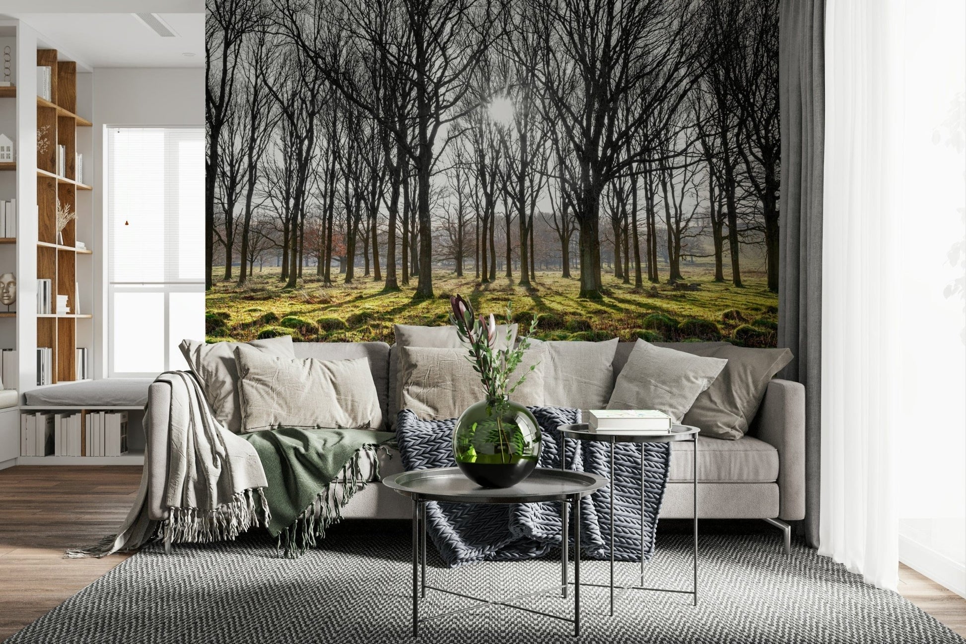 Mossy ground Forest Illumination Wall Mural with shadows.