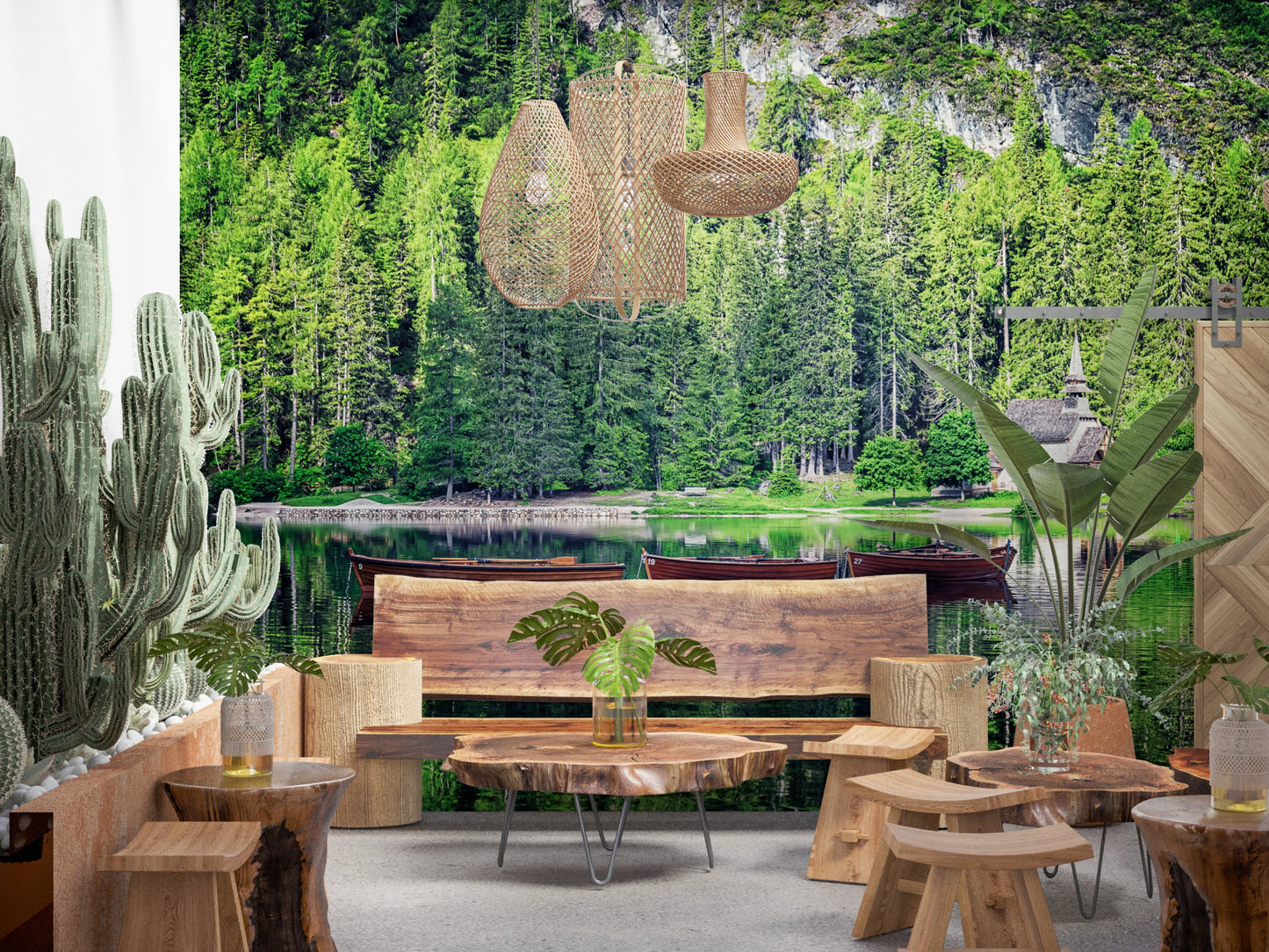 Forest Lake Retreat Wall Mural with water view