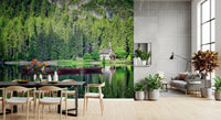 Peaceful nature wall mural with lake view