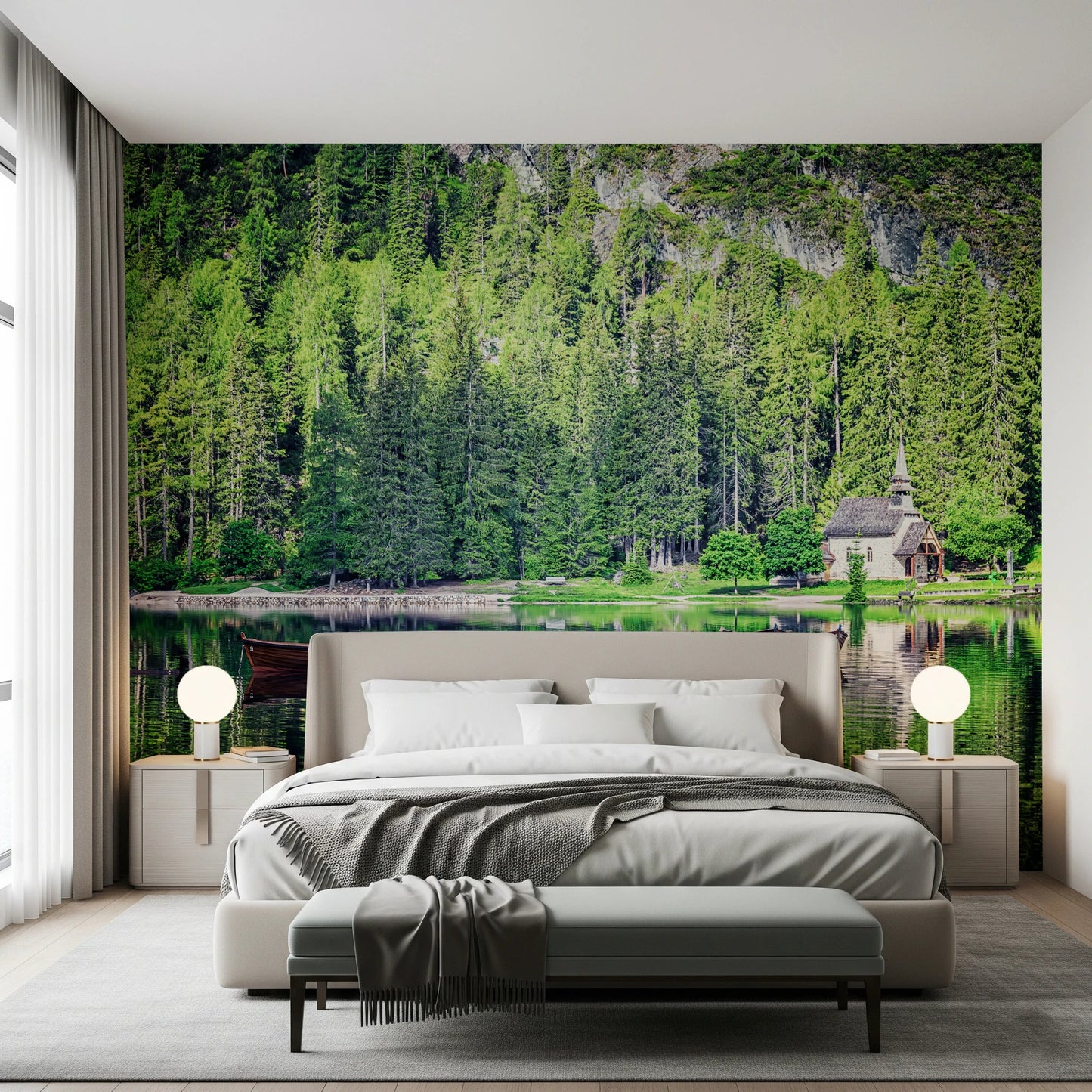Forest lake landscape mural for home décor