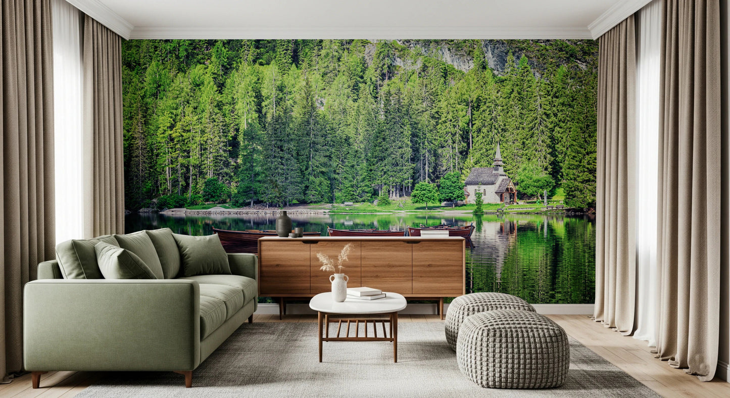 Forest lake mural for modern interiors