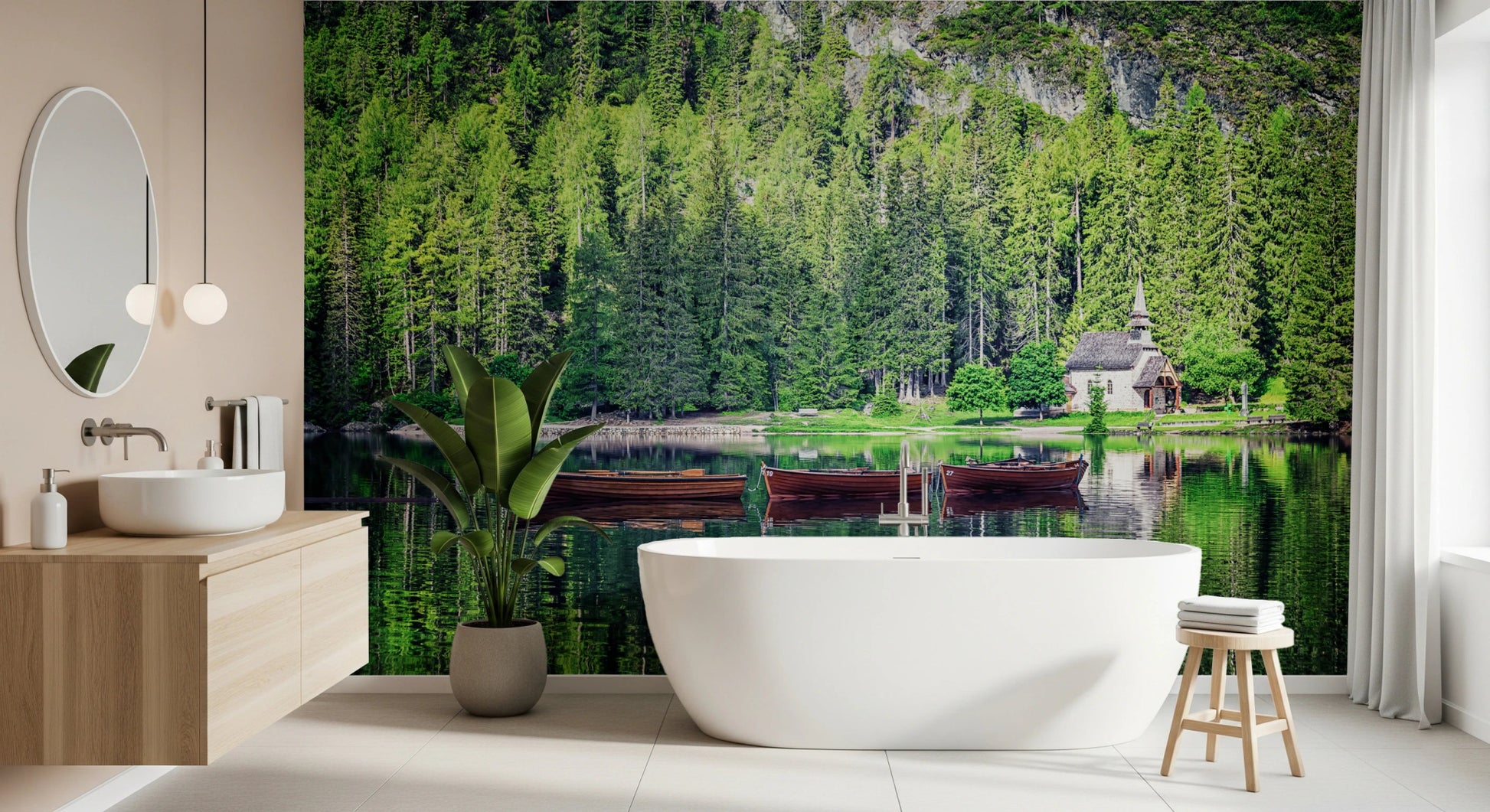 Lake and trees wall mural for bedroom