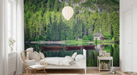 Nature scene wall mural with water reflections