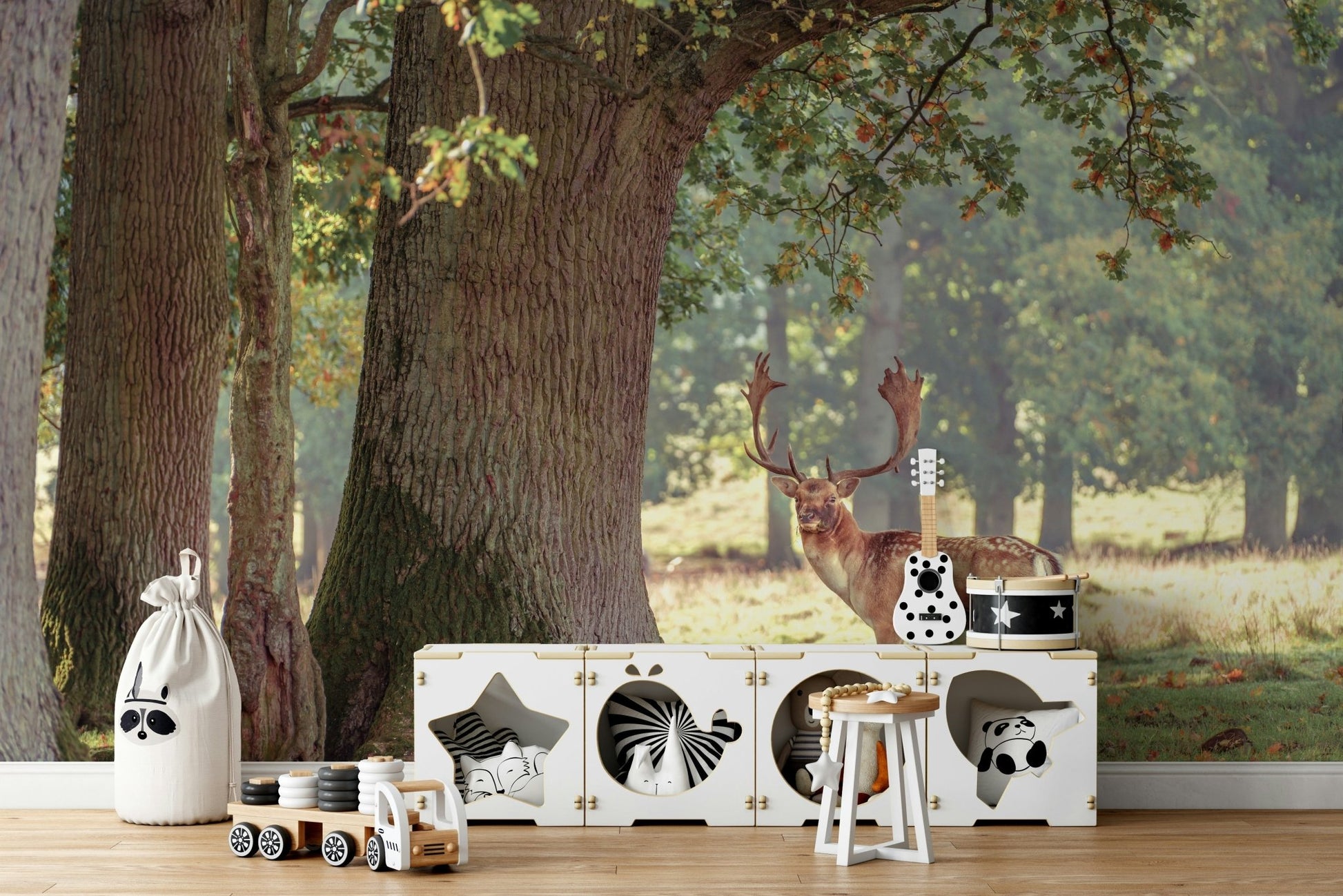 A beautiful majestic deer wallpaper mural in a forest., GD4628