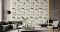 Light botanical repeat in Forest Mushroom wallpaper with fine detail, GD9329