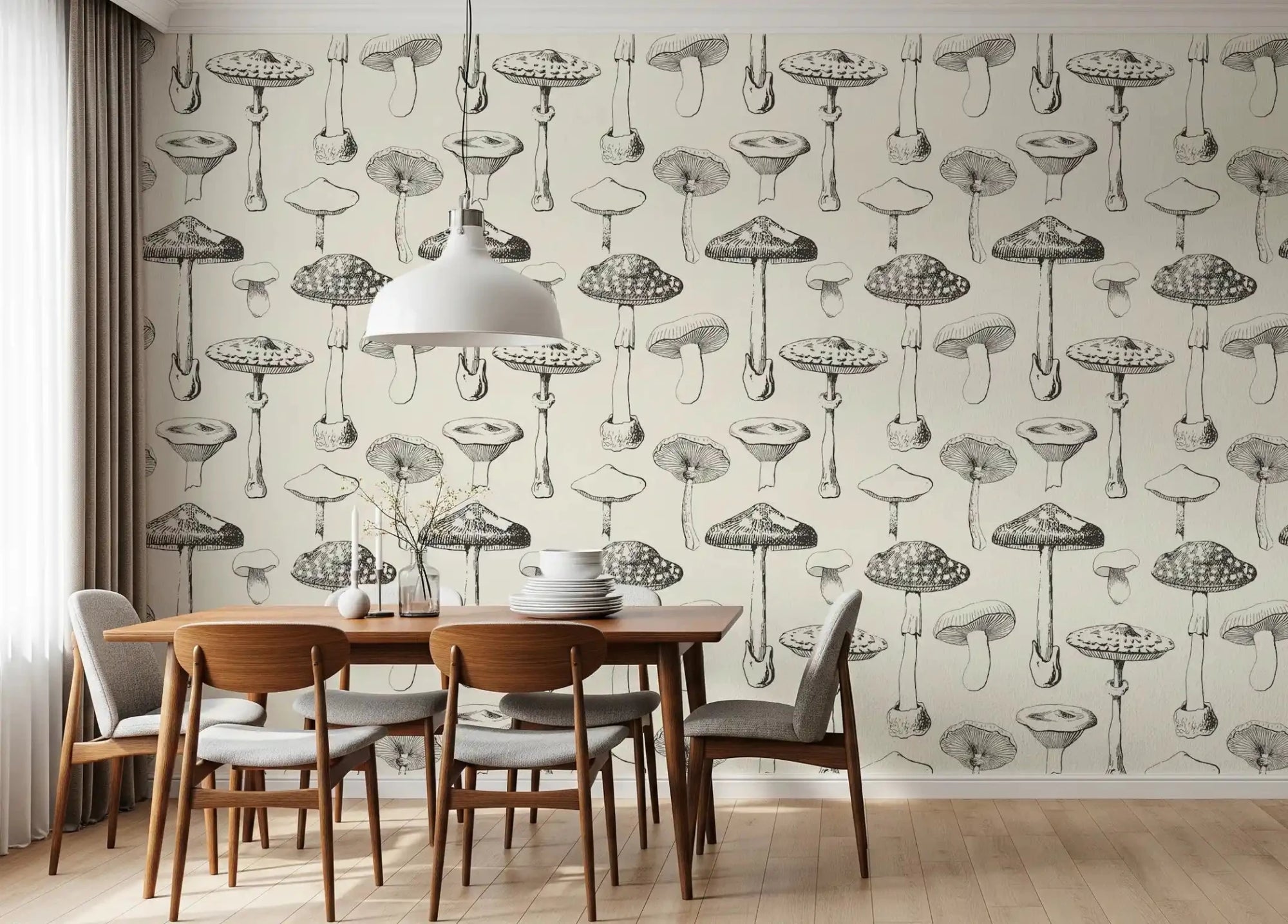 Dining room featuring Forest Mushroom Sketch wallpaper on cream, GD9329