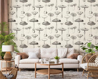 Hallway styled in Mushroom Sketch wallpaper with neutral fungi art, GD9329