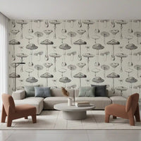 Vintage-style Mushroom wallpaper with clean Forest Sketch lines, GD9329