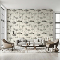Soft neutral Mushroom Sketch wallpaper with airy vintage spacing, GD9329