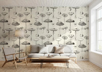 Hand-drawn fungi pattern in Forest Sketch wallpaper on ivory, GD9329