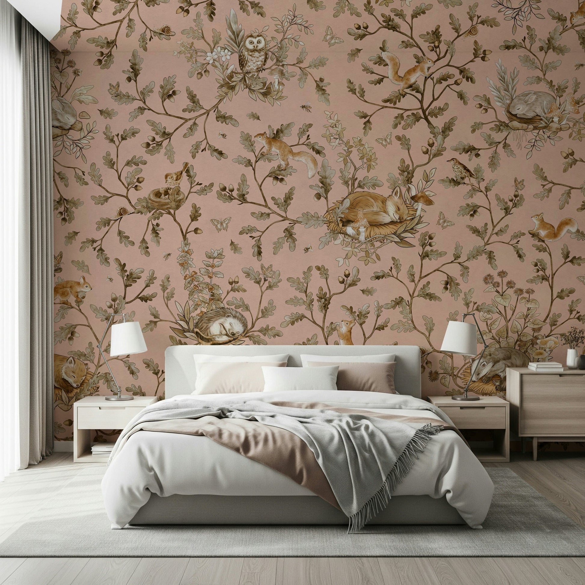 Serene abstract forest design Forest Nap Wall Mural applied in a relaxing studio.