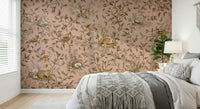 Artistic natural backdrop Forest Nap Wall Mural brightening a comfortable lounge area.