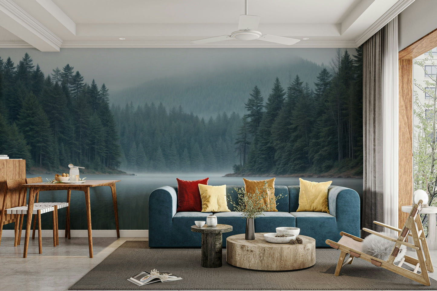 The colors are soft, muted tones of green, blue, and gray.

