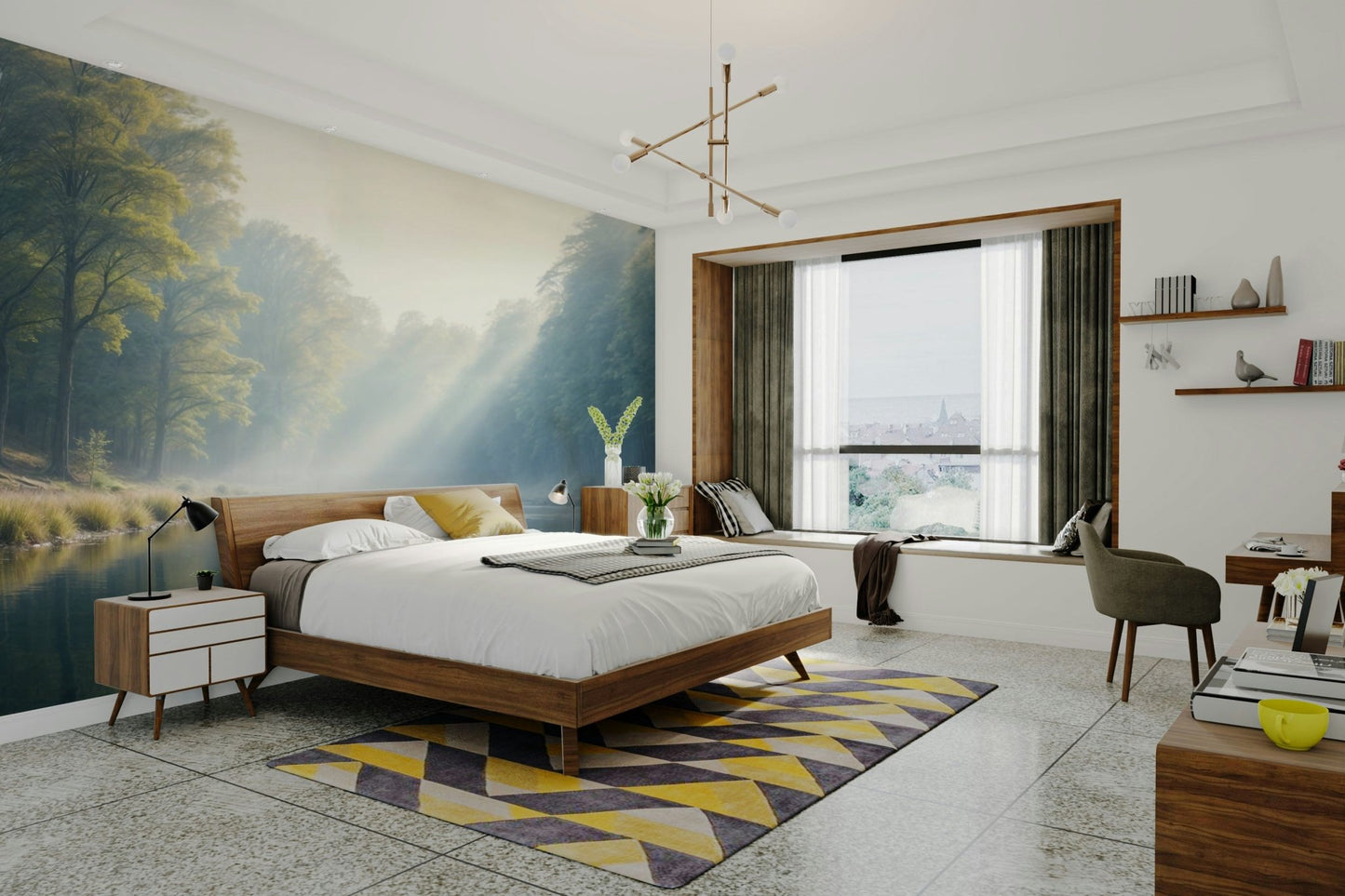 Tranquil woodland river morning

