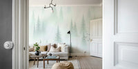 forest trees wallpaper in soft tones