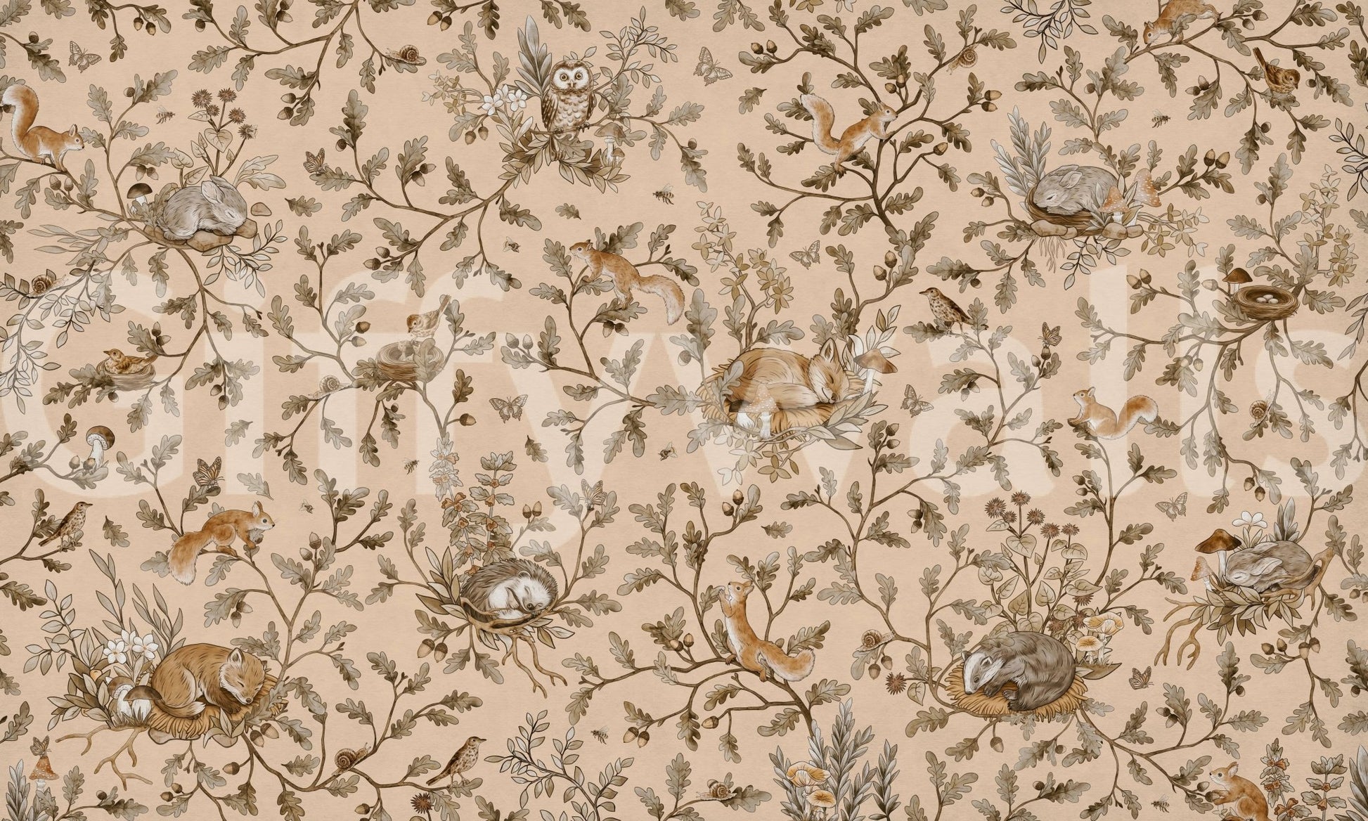 Unique peaceful woodland art Forest Slumber Wallpaper Wall Mural in a sophisticated room.