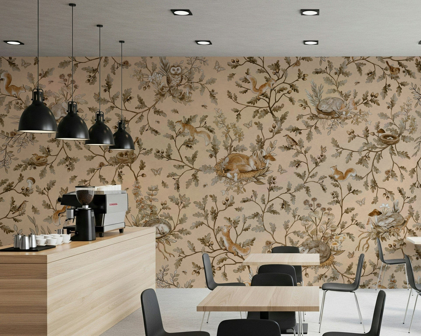 Dreamy muted forest landscape Forest Slumber Wallpaper Wall Mural modern bedroom feature.