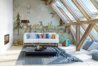 A peaceful wall mural with an organic, woodland design.

