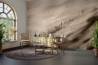 pine tree wallpaper in warm tones