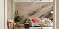 brown misty trees wallpaper mural
