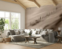 foggy forest wallpaper in brown