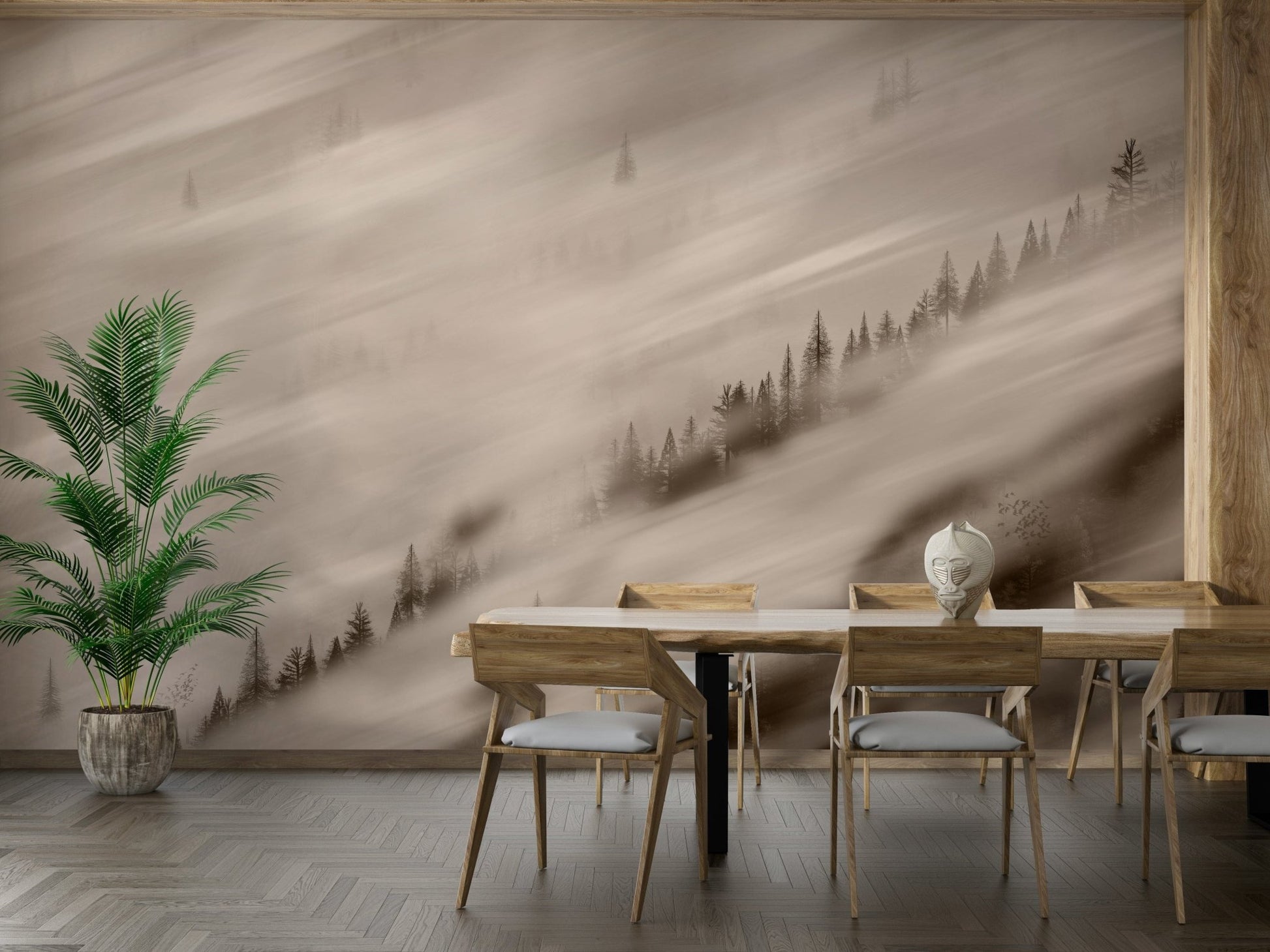 diagonal forest scene wall mural