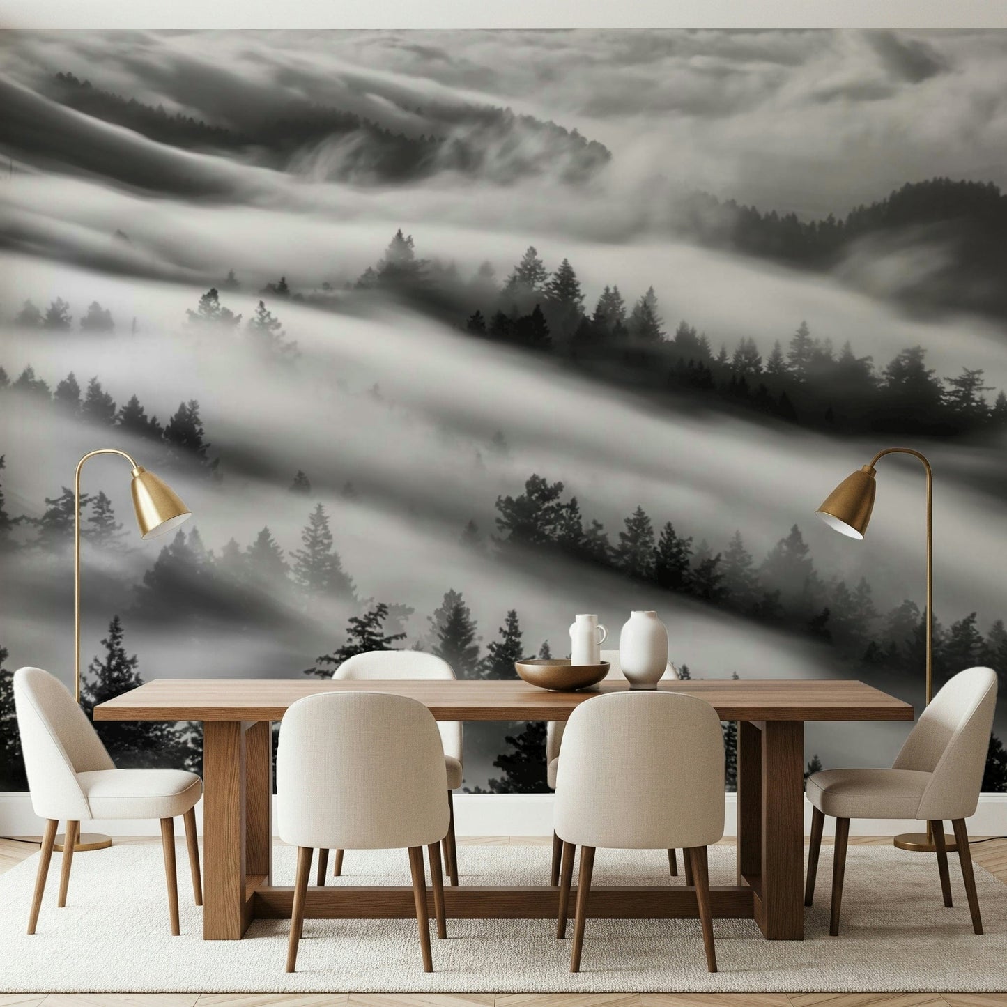 Nature inspired Forest Veil wall decor misty serene setting