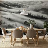 Artistic Forest Veil wall graphic monochrome mountain fog