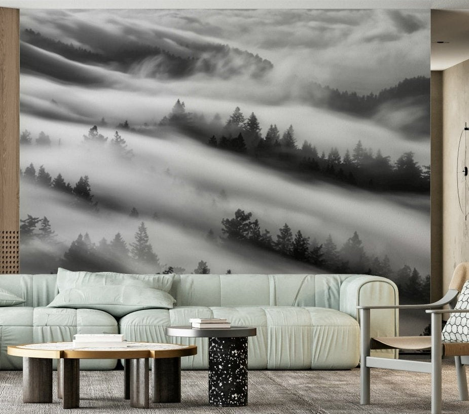 Forest Veil peel and stick wallpaper dramatic valley mist, GD7050