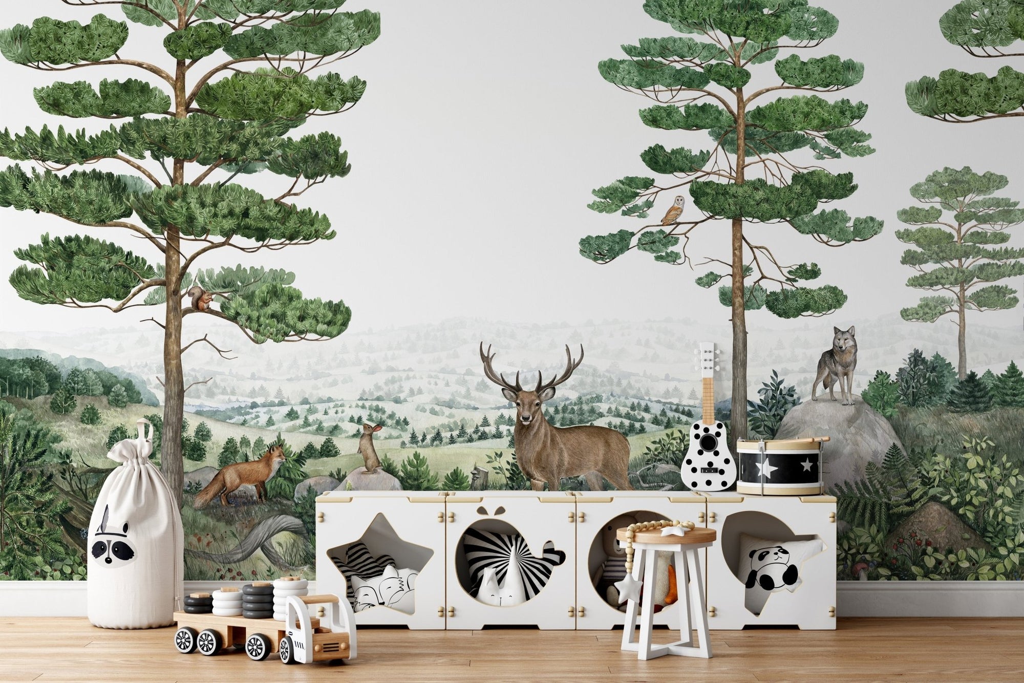 Forest Vista peel and stick wallpaper murals with wildlife KB30