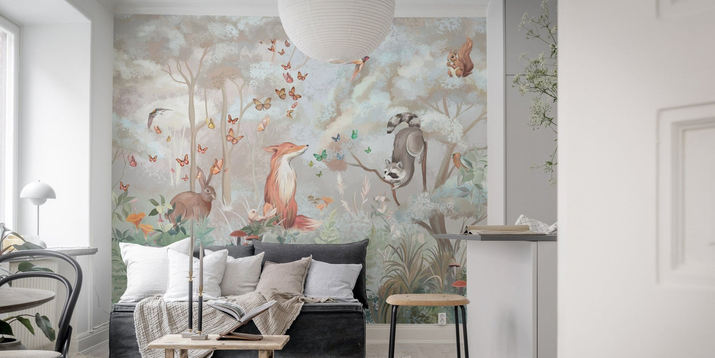 Whimsical Woodland Animals Wall Mural
