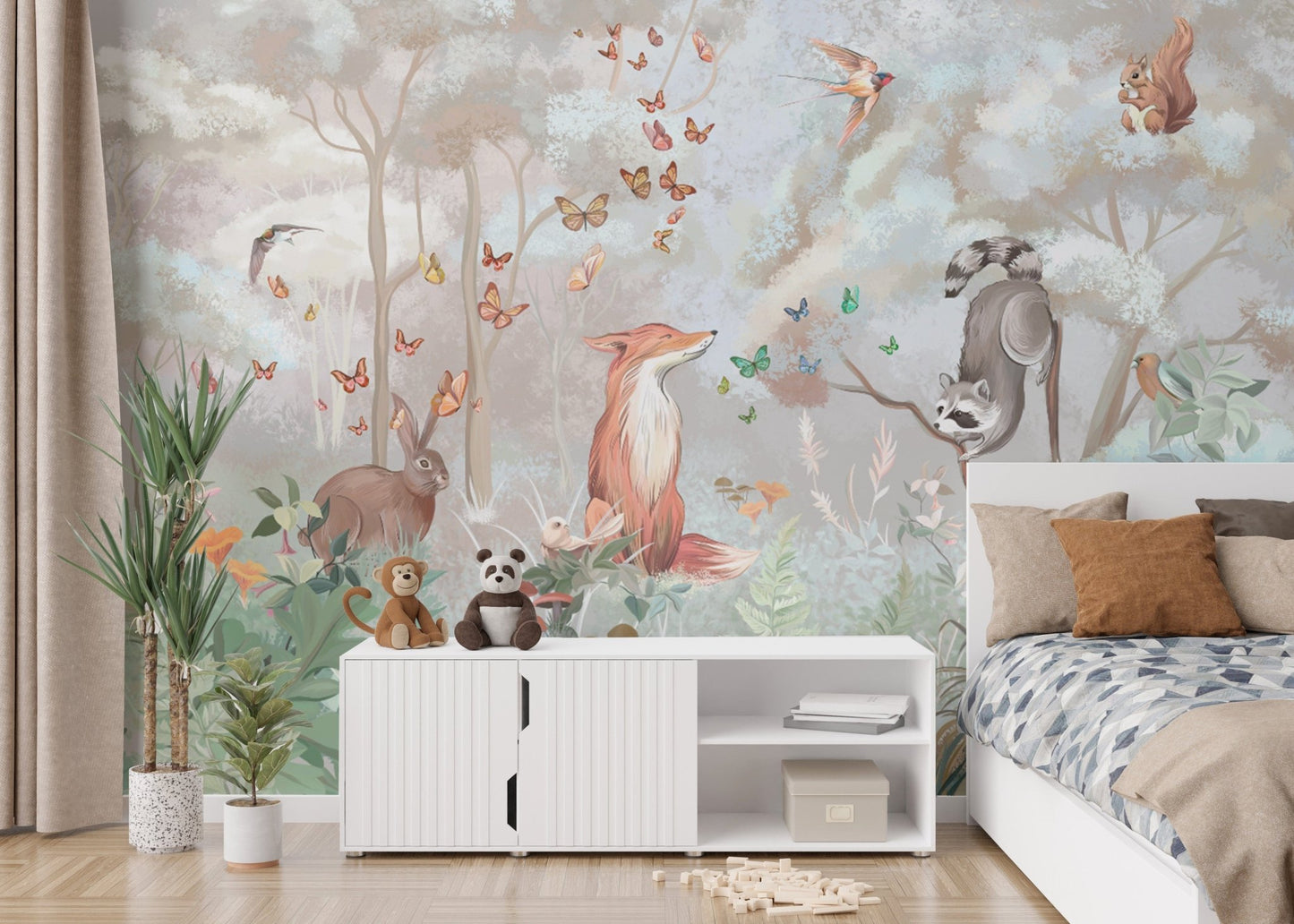 Butterflies and Wildlife Nursery Mural
