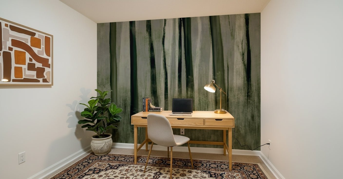 A graceful subtle tree wall mural in cool, natural tones., GD5587