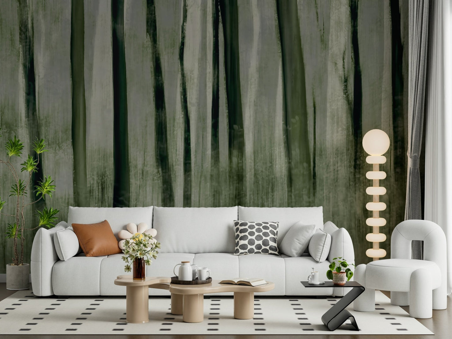 A peaceful woodland vista mural on decorative wallpaper., GD5587