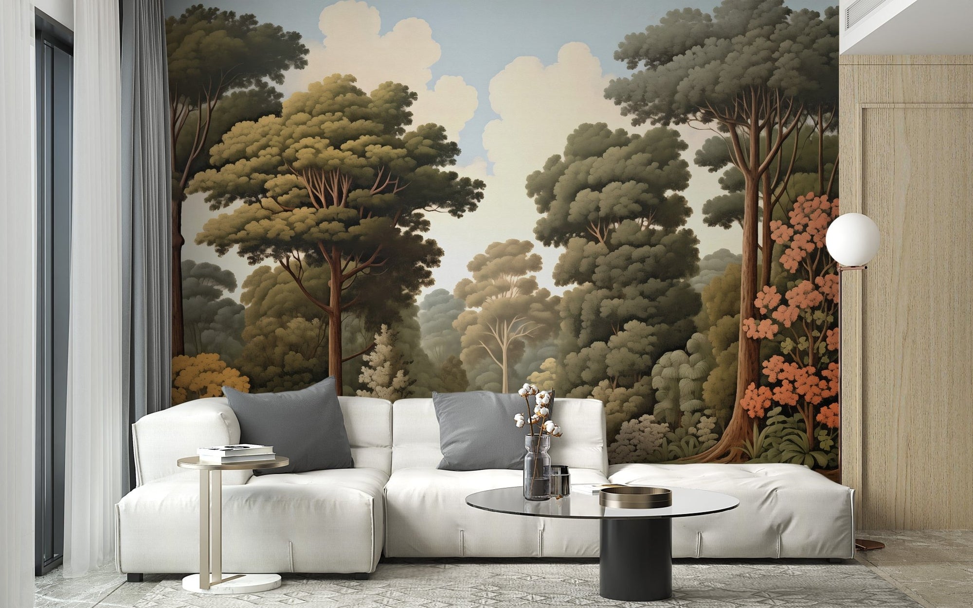 Forest woodcut green nature wallpaper murals for a fresh look., DTIL58