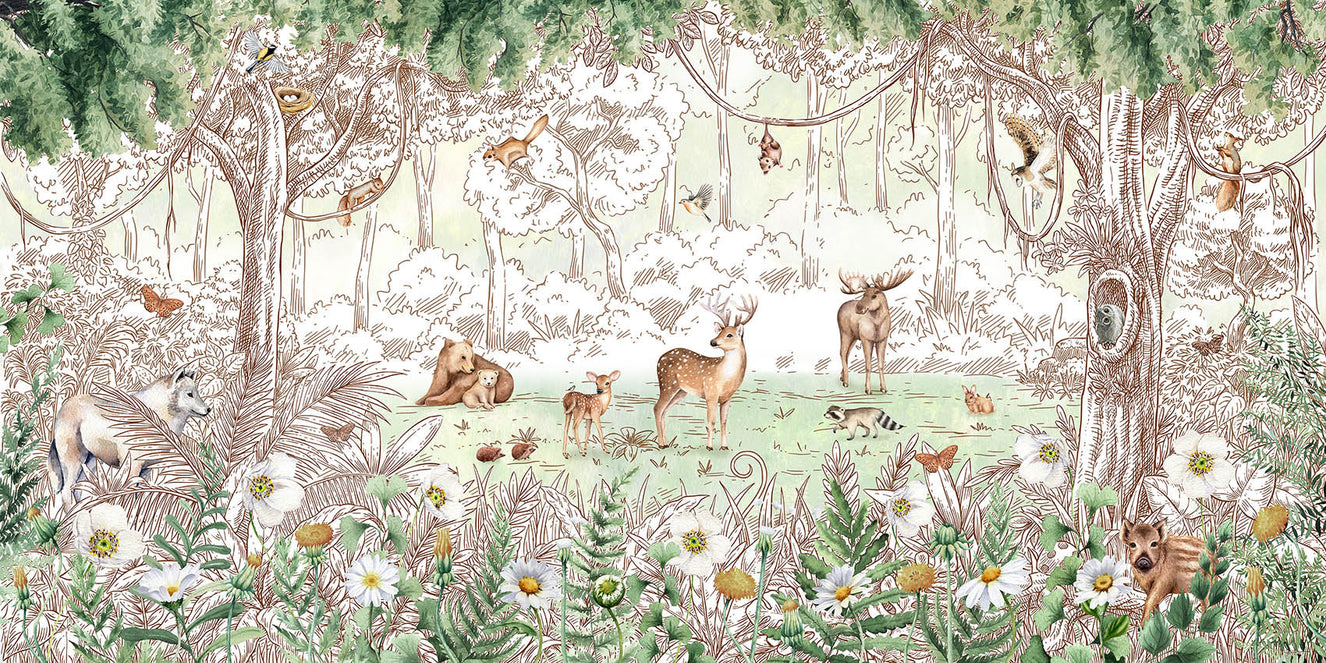 Forest friends in spring season wallpaper for walls