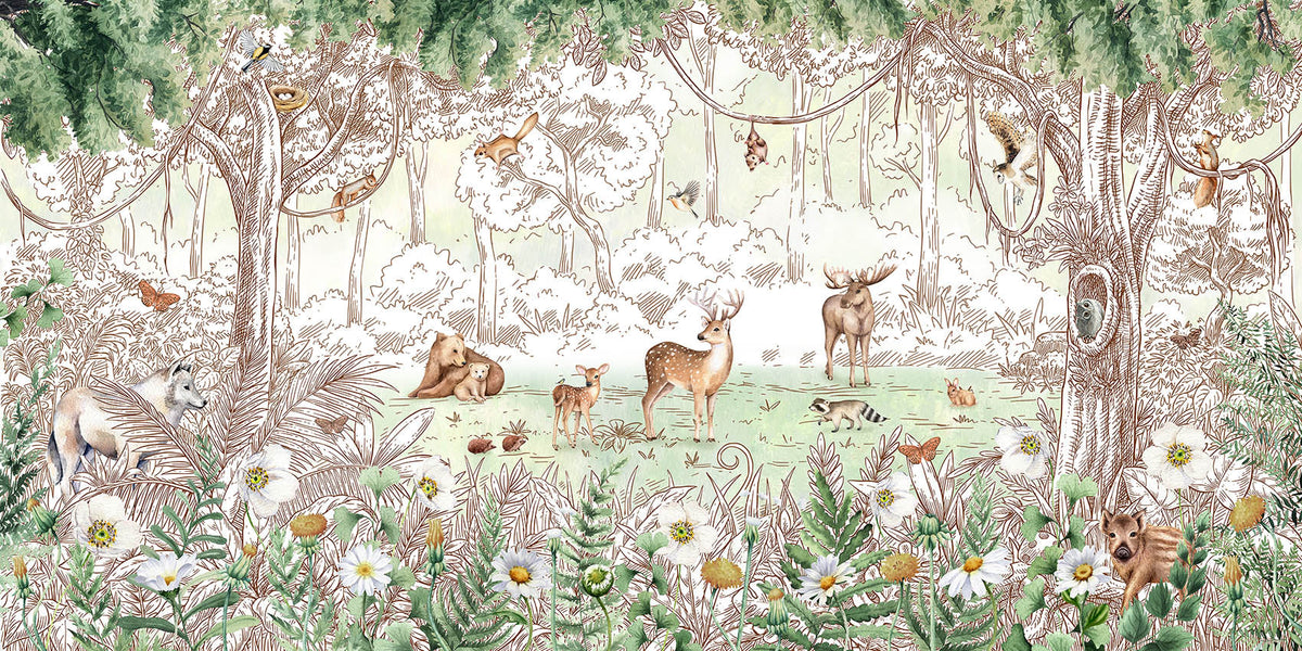 Forest friends in spring season wallpaper for walls