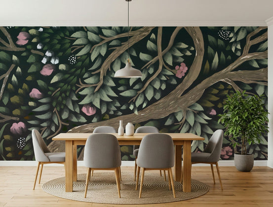 Forest's Embrace wallpaper featuring a quiet path in the woods., GD7485